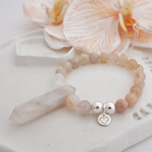 Load image into Gallery viewer, BLOOM RISE 1 flower agate crystal point bracelet with 925 sterling silver - 8mm beads
