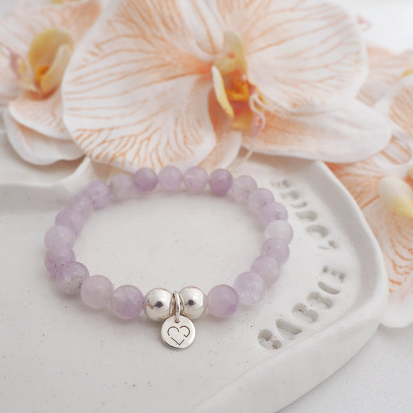 INTUITION Amethyst crystal bracelet 925 sterling silver - 8mm beads