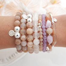 Load image into Gallery viewer, SUN BLOOM collection sunstone flower agate selenite amethyst kunzite crystal bracelets with 925 sterling silver on wrist

