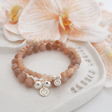 Load image into Gallery viewer, SUN sunstone crystal bracelet with 925 sterling silver - 8mm &amp; 4mm beads
