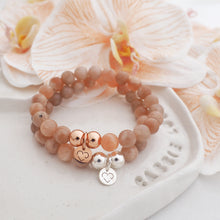 Load image into Gallery viewer, SUN sunstone crystal bracelet with 925 sterling silver and rose gold 2 - 8mm beads
