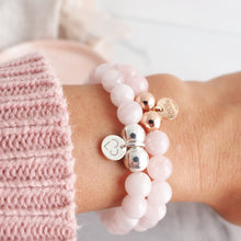 Load image into Gallery viewer, ADORE Rose quartz crystal 925 sterling silver and rose gold beaded bracelet worn on wrist - 8mm 
