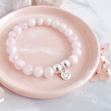 Load image into Gallery viewer, ADORE Rose quartz crystal 925 sterling silver beaded bracelet - 8mm
