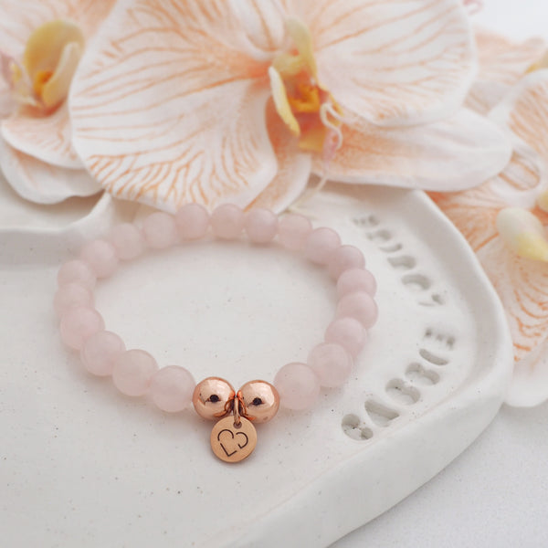 ADORE Rose quartz crystal rose gold beaded bracelet - 8mm